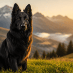 berger suisse noir assis sur prairie montagne