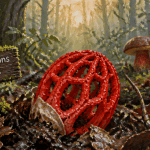 champignon rouge clathre rouge en sous-bois