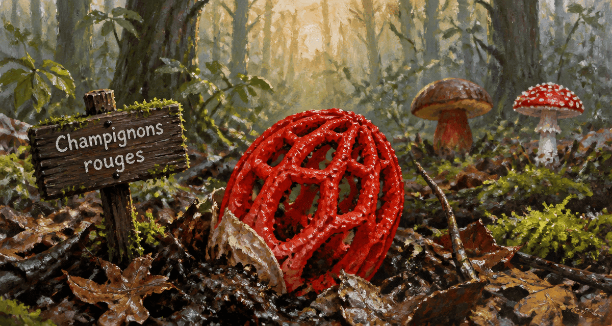 champignon rouge clathre rouge en sous-bois