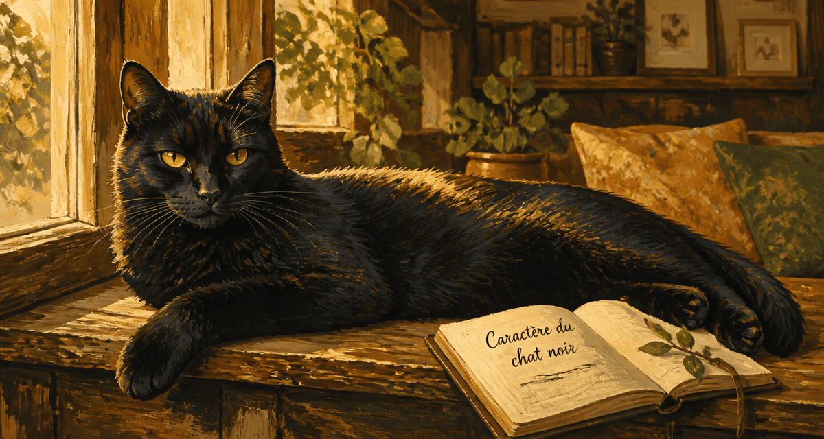 Chat noir caractère allongé sur rebord de fenêtre