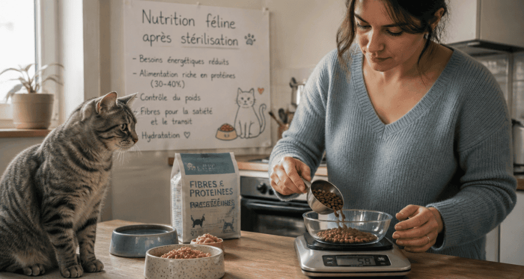 chat stérilisé alimentation pesée croquettes