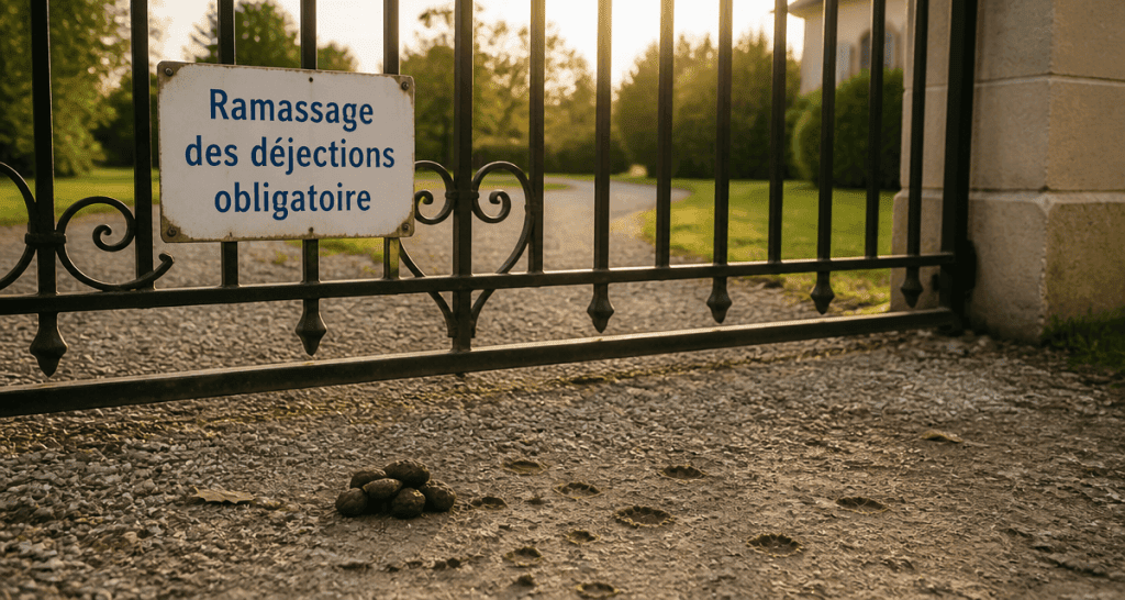 déjection canine propriété privée sur gravier devant portail