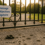 déjection canine propriété privée sur gravier devant portail