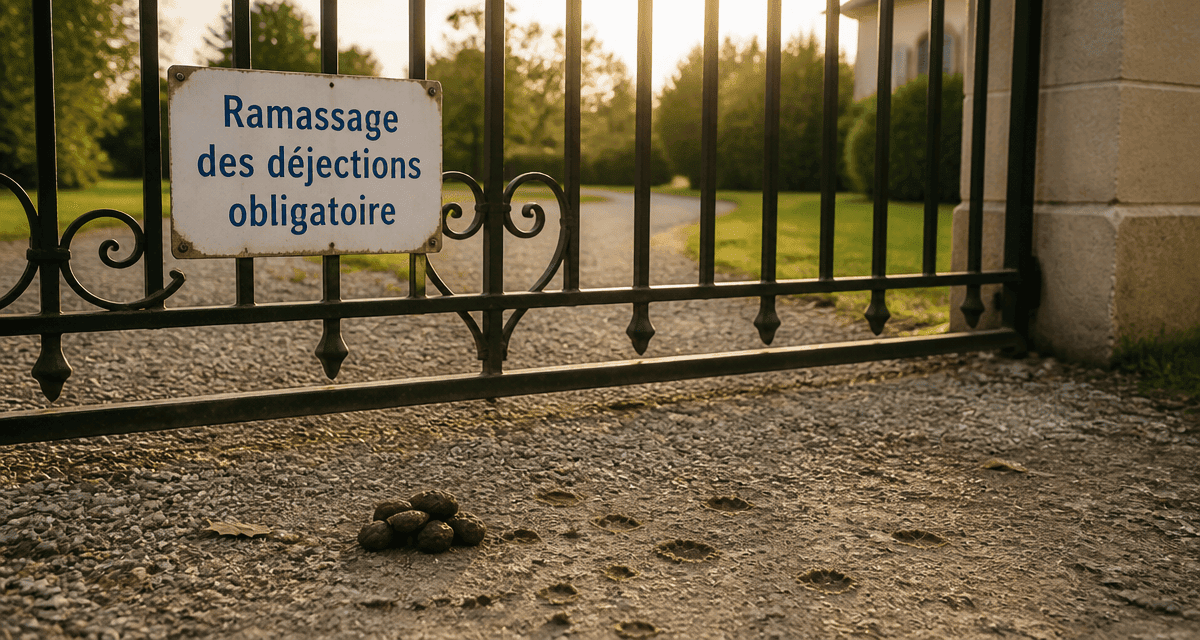 déjection canine propriété privée sur gravier devant portail