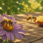 difference entre guepe et abeille sur une table de jardin