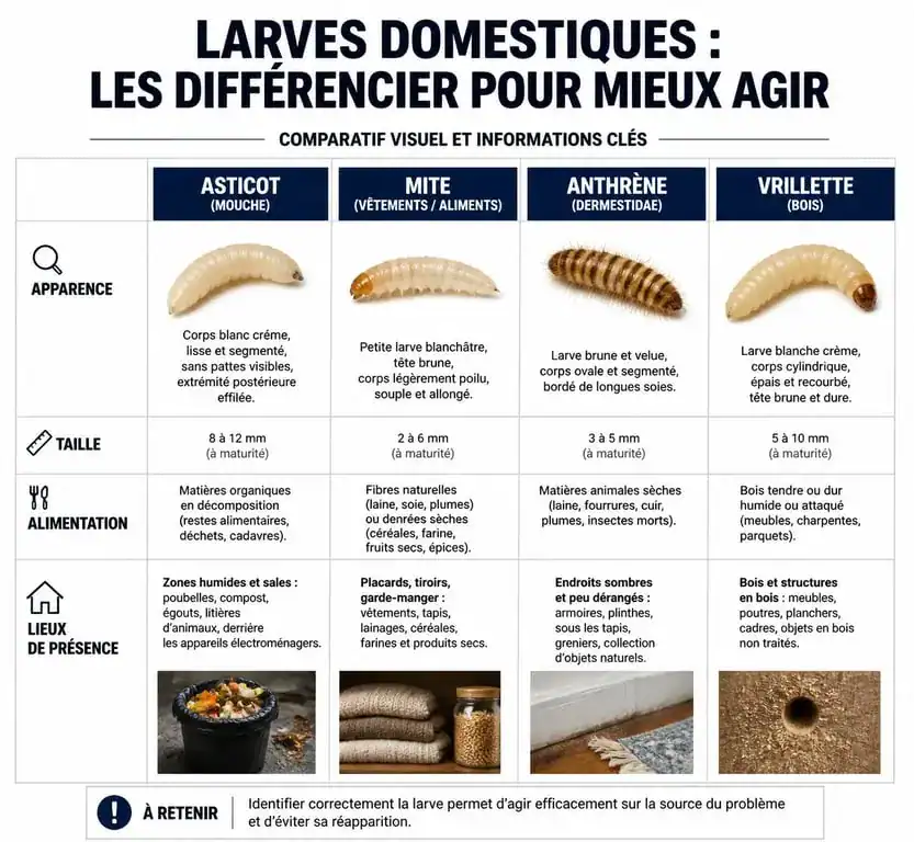 Infographie comparative pour l'identification des larves dans la maison