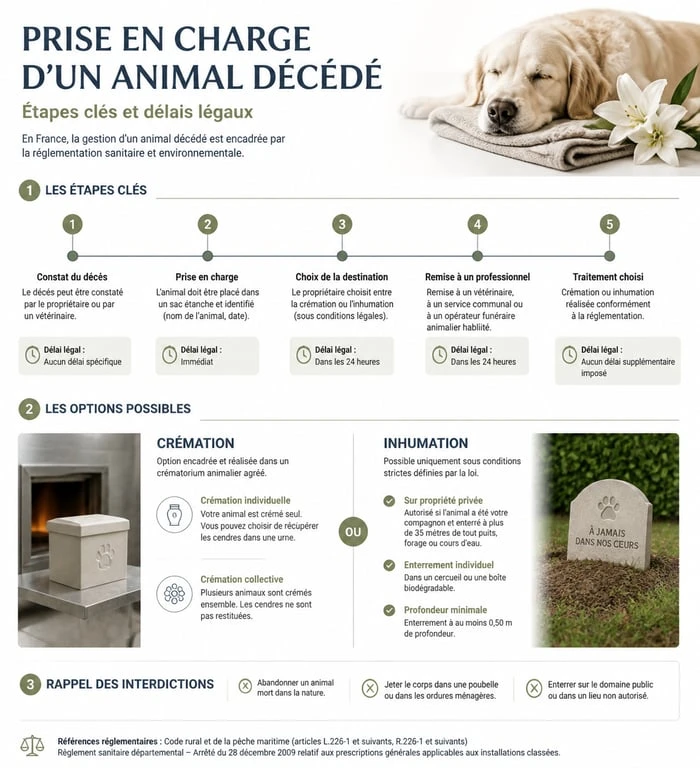 Infographie sur les délais et démarches après le décès d'un chien