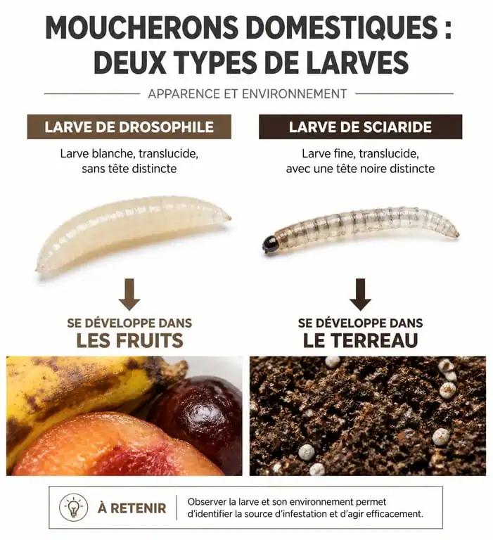 Identification des larves de moucherons : drosophiles vs sciarides dans la maison