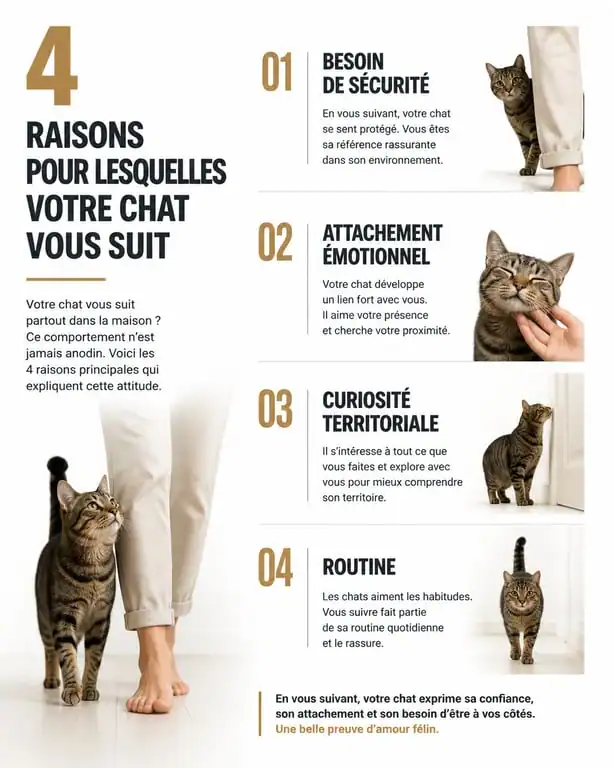 Infographie explicative sur les raisons pour lesquelles mon chat me suit partout