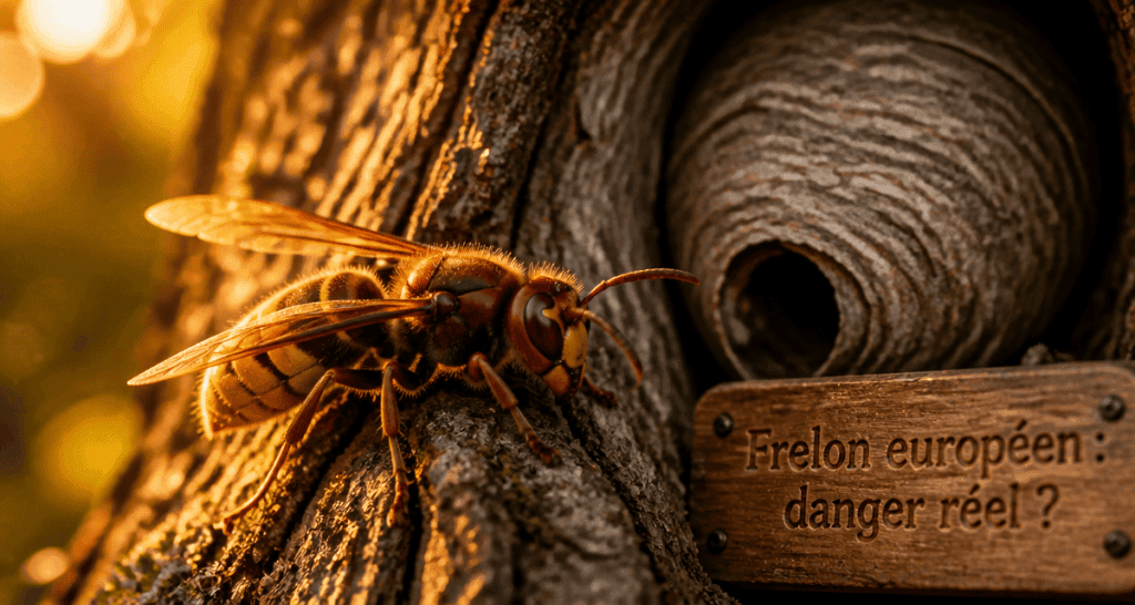 frelon européen danger sur tronc arbre