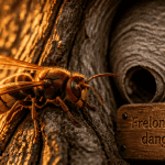 frelon européen danger sur tronc arbre