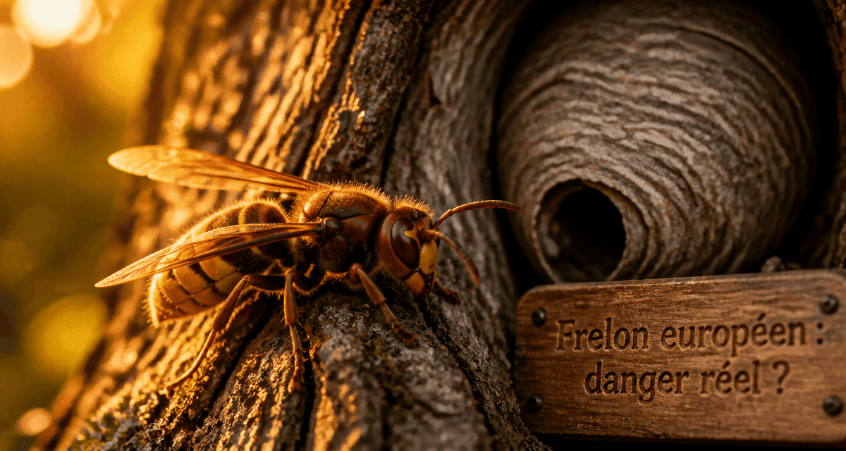 frelon européen danger sur tronc arbre