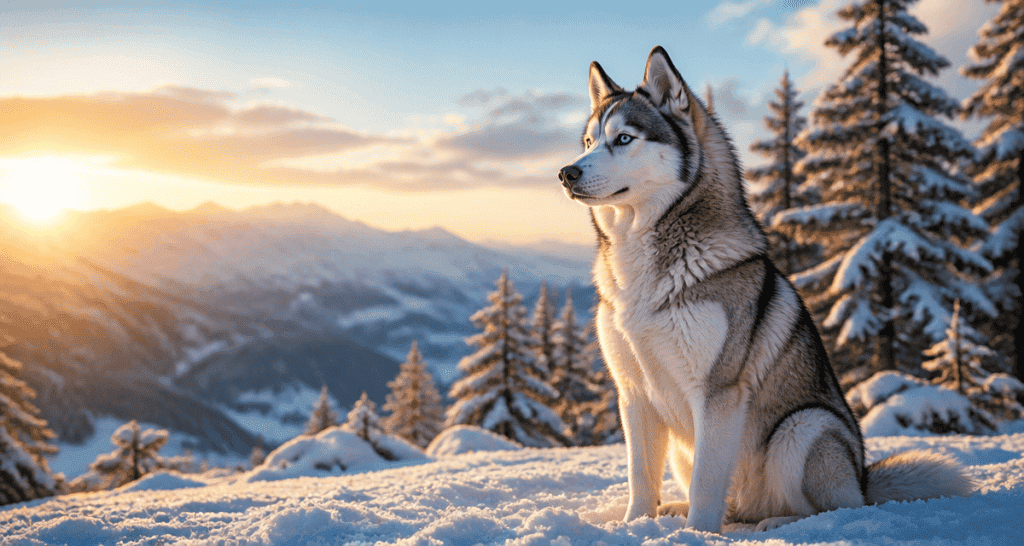 husky espérance de vie sur neige au lever du soleil