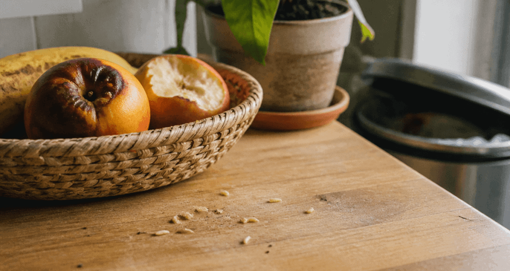Larve de moucheron maison près fruits cuisine