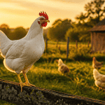 leghorns poule blanche sur barrière