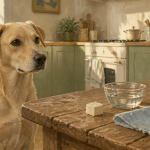 chien regarde mozzarella chien sur table