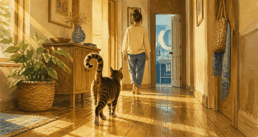 Pourquoi mon chat me suit partout chat tigré suit humain