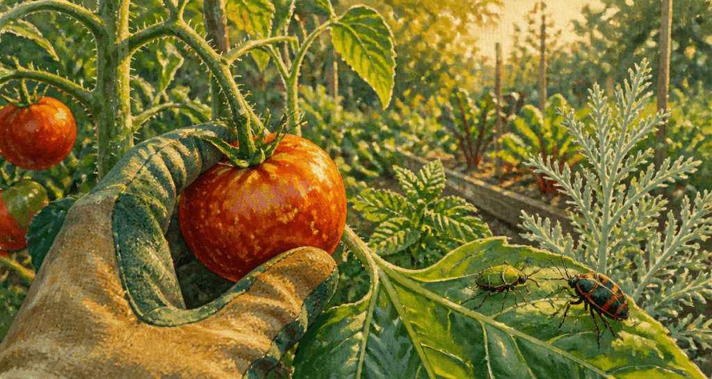 Punaise de jardin sur feuille de tomate