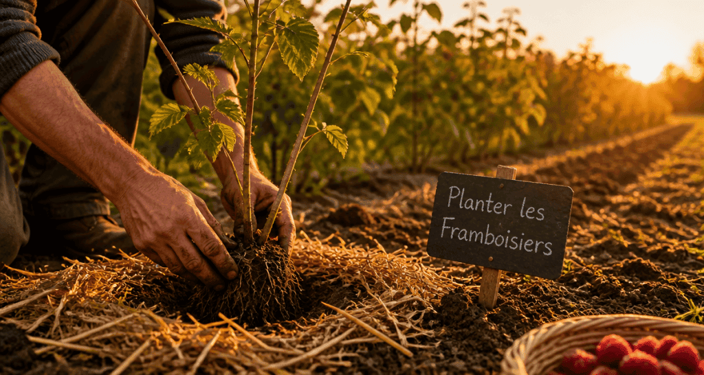 quand planter des framboisiers en automne, jeune plant en terre
