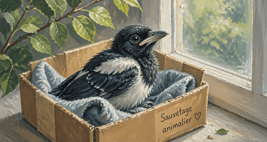 Bebes pies secourus dans un carton
