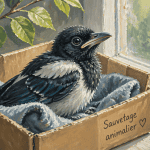 Bebes pies secourus dans un carton