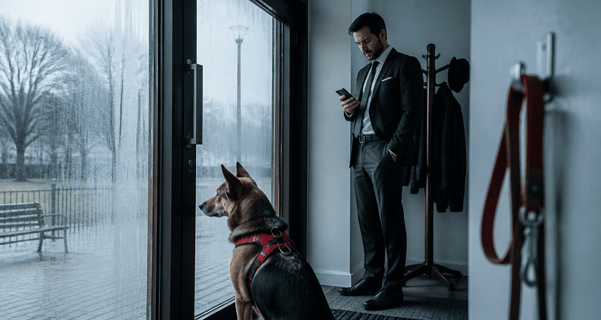 sortir son chien 1 fois par jour chien regarde dehors laisse inutilisée