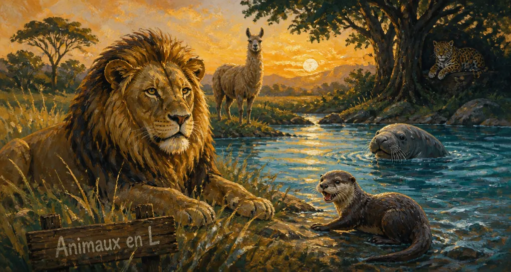 Animaux en L : lion, loutre, lama, lamantin, léopard