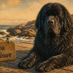 Caractere du terre neuve, chien doux et protecteur près de la mer