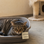 Chat malade qui se couche dans sa litière, signal d’urgence