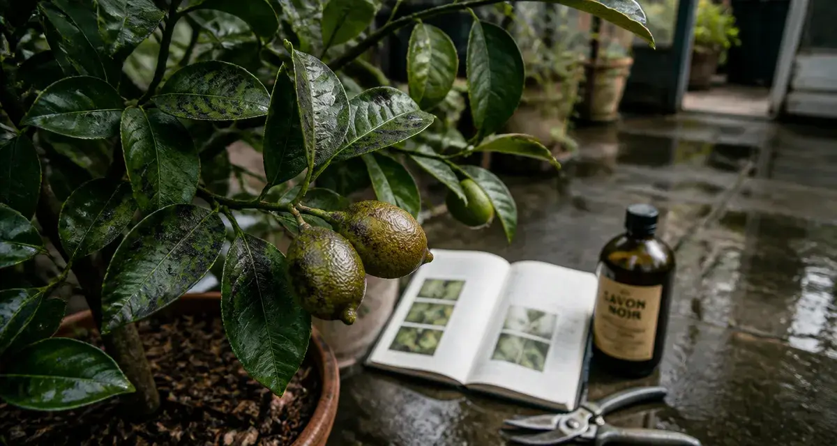 Citronnier : fumagine noire sur feuilles, maladies photos