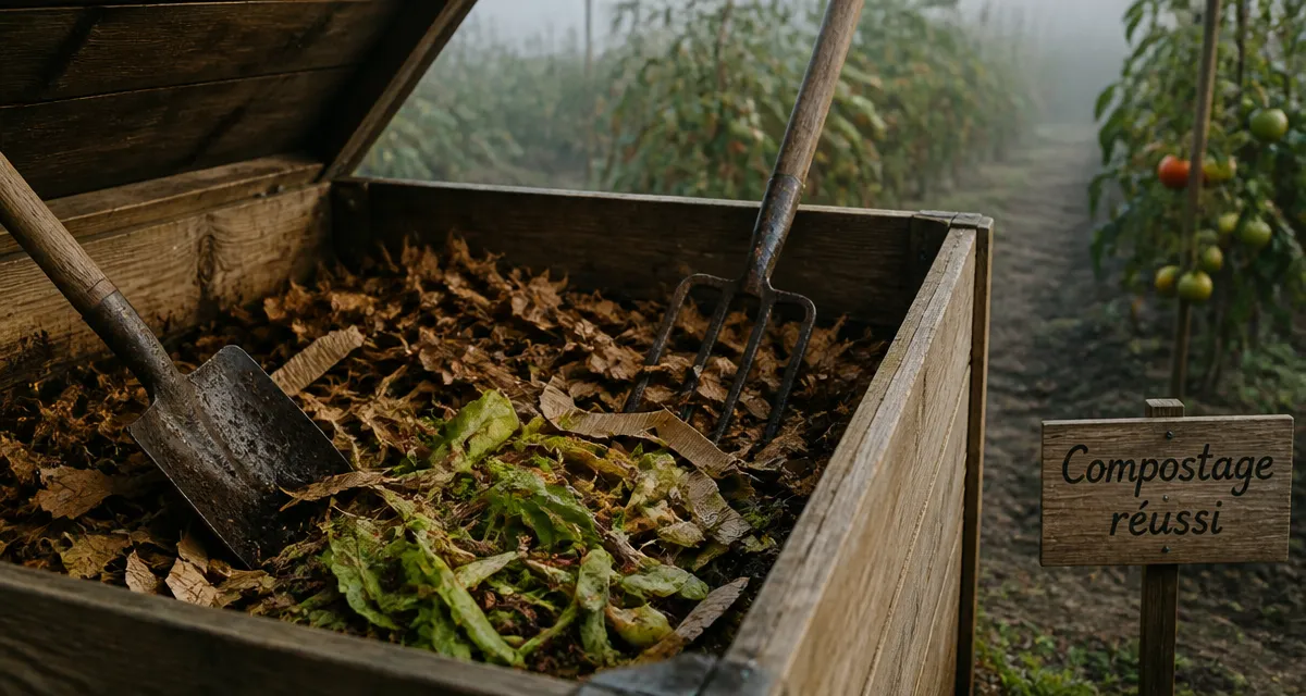 Composteur jardin ouvert avec biodéchets en engrais naturel