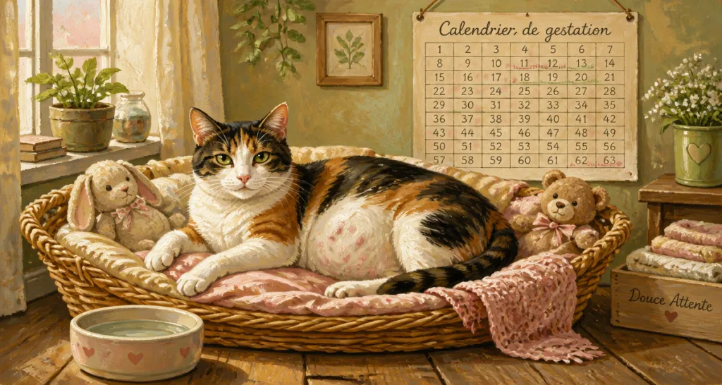 dure gestation chat chatte enceinte panier