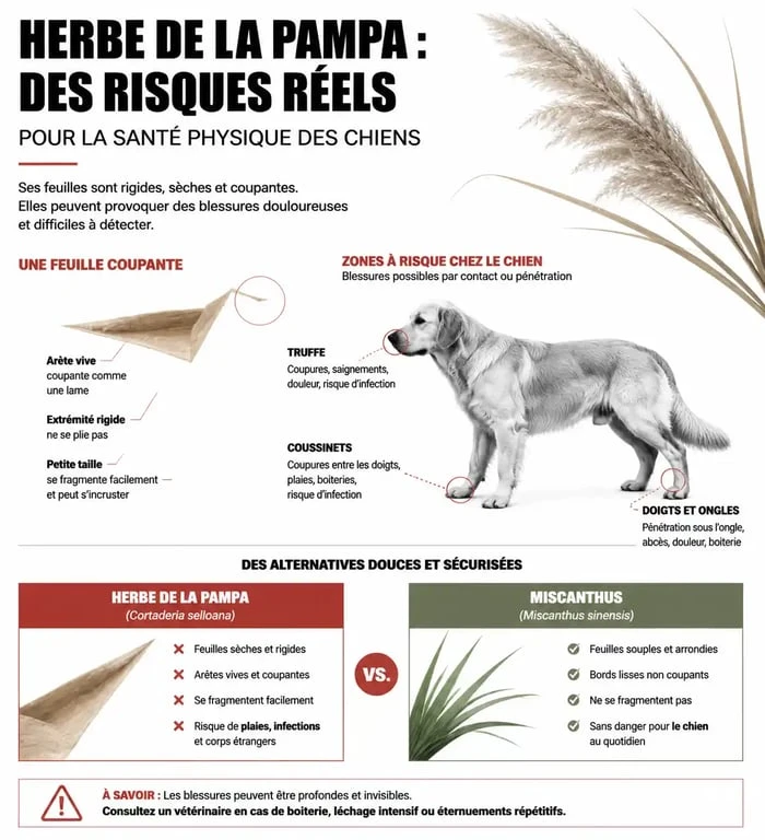 Infographie sur les dangers de l'herbe de la pampa pour les chiens et alternatives sûres