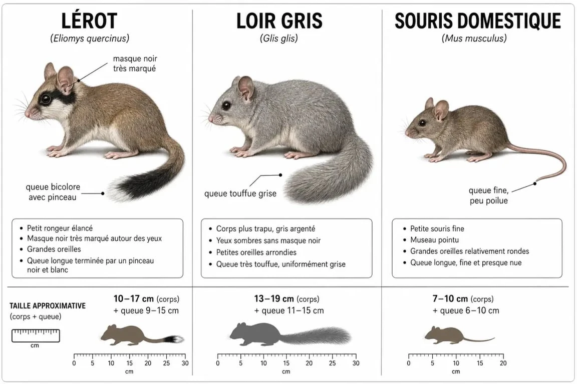 Comparaison visuelle pour identifier un lérot, un loir et une souris pour s'en débarrasser