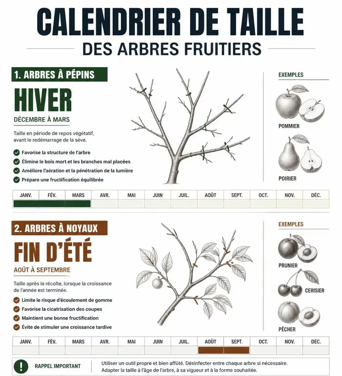 Calendrier de taille des arbres fruitiers : périodes idéales pour les arbres à pépins et à noyaux