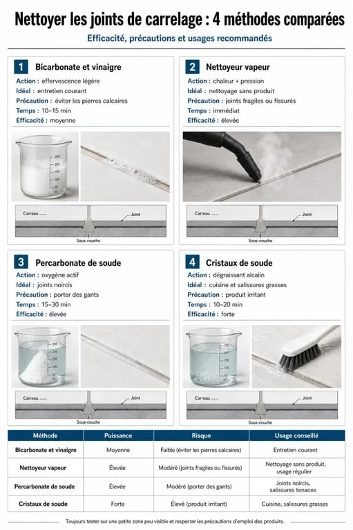 Comparatif des méthodes pour nettoyer joint de carrelage sol sans frotter