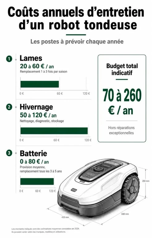 Infographie des coûts d'entretien pour le meilleur robot tondeuse 2025