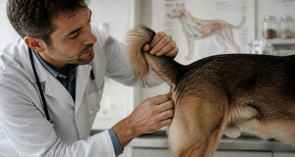 vétérinaire examine zizi de chien