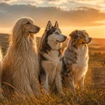 Le plus beau chien du monde, quatre races sur prairie dorée