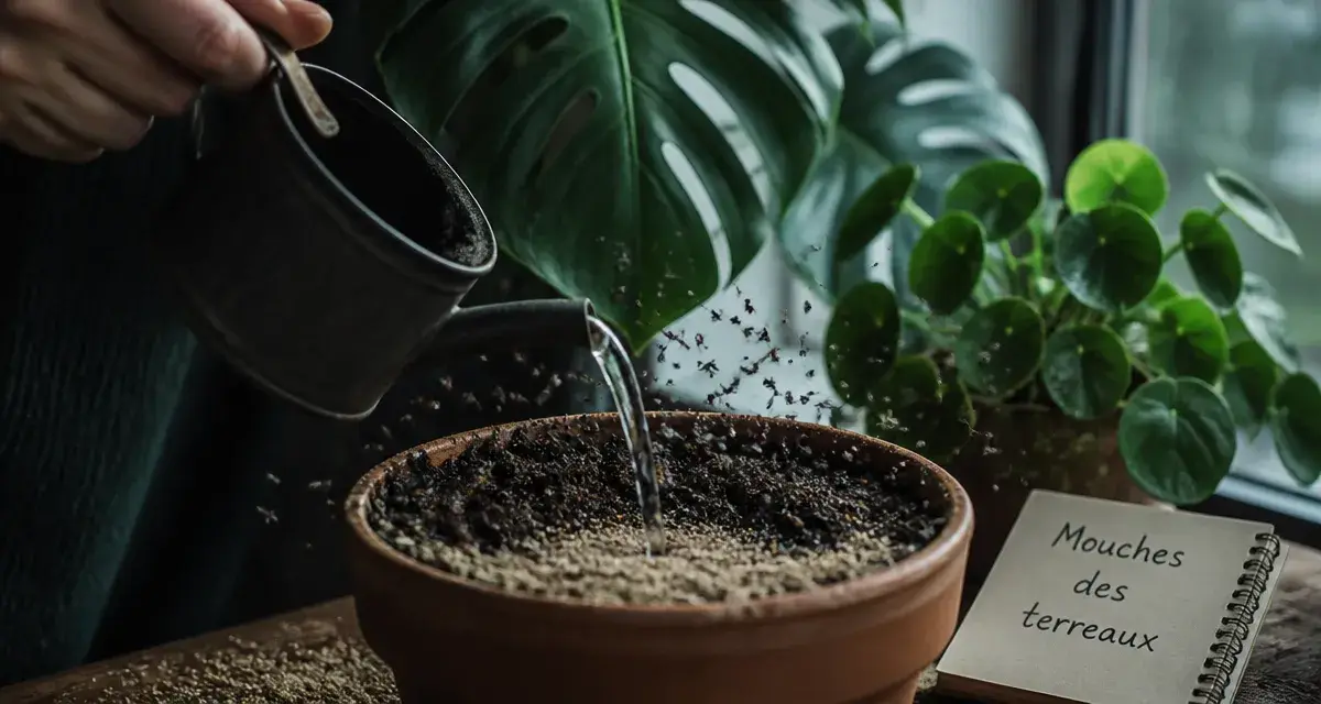 Moucherons dans les plantes : moucherons sur terreau humide