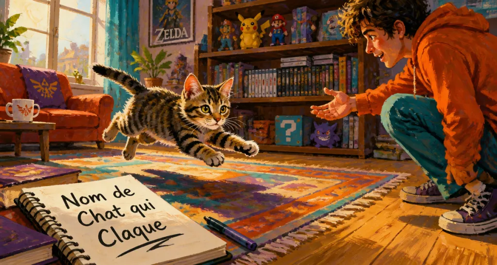 chat tigré bondit salon nom de chat qui claque