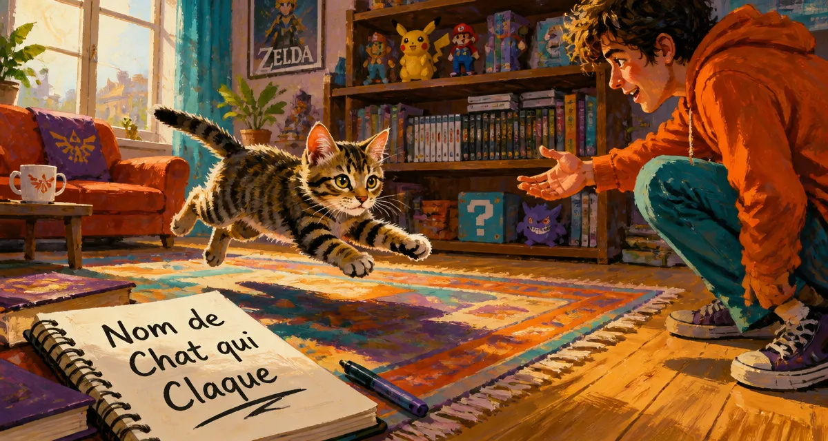 chat tigré bondit salon nom de chat qui claque