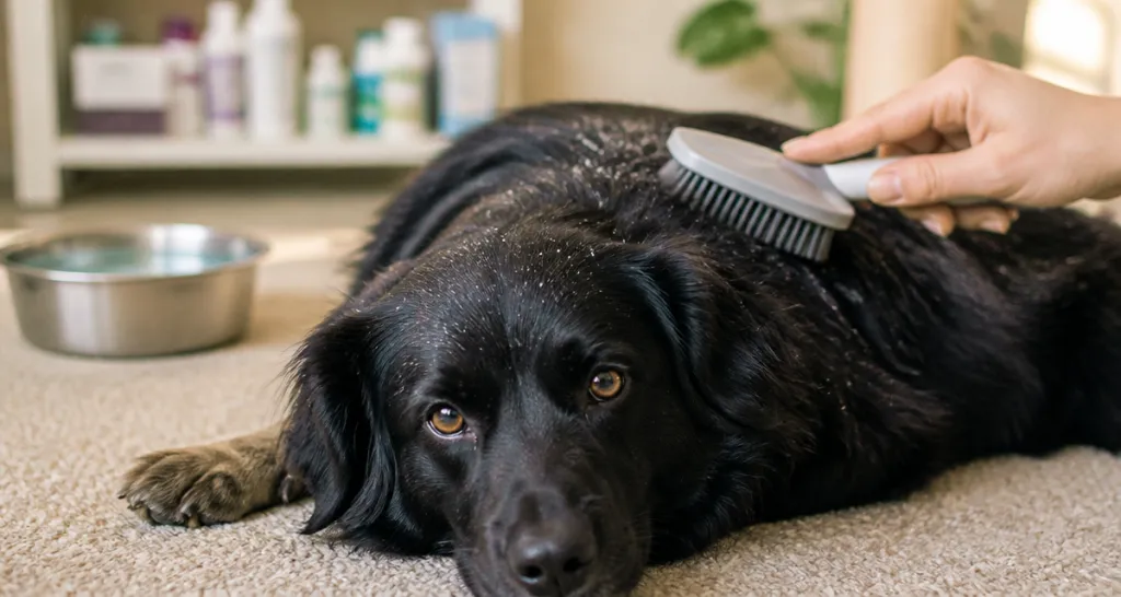 Pellicules chien sur pelage brossé