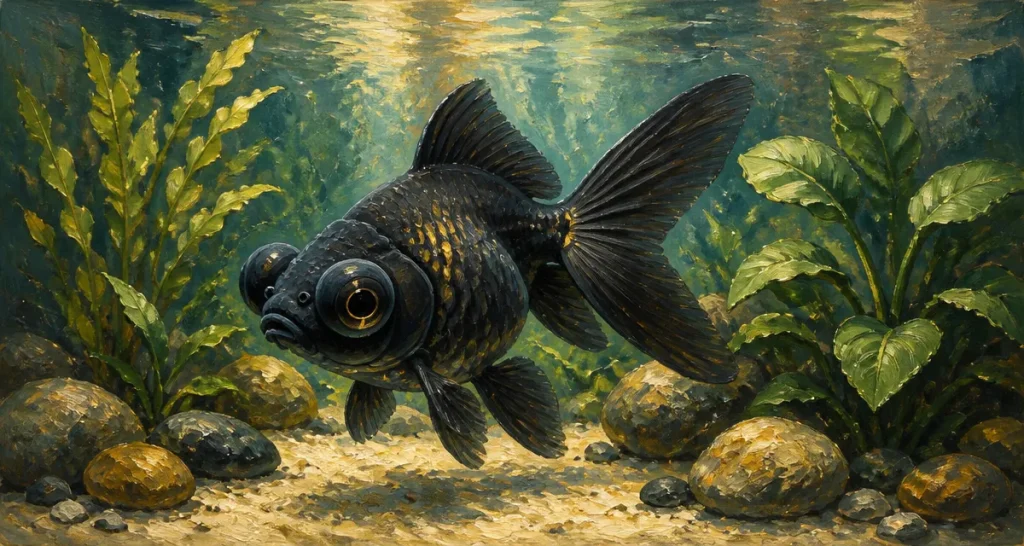 poisson télescope nage aquarium plantes