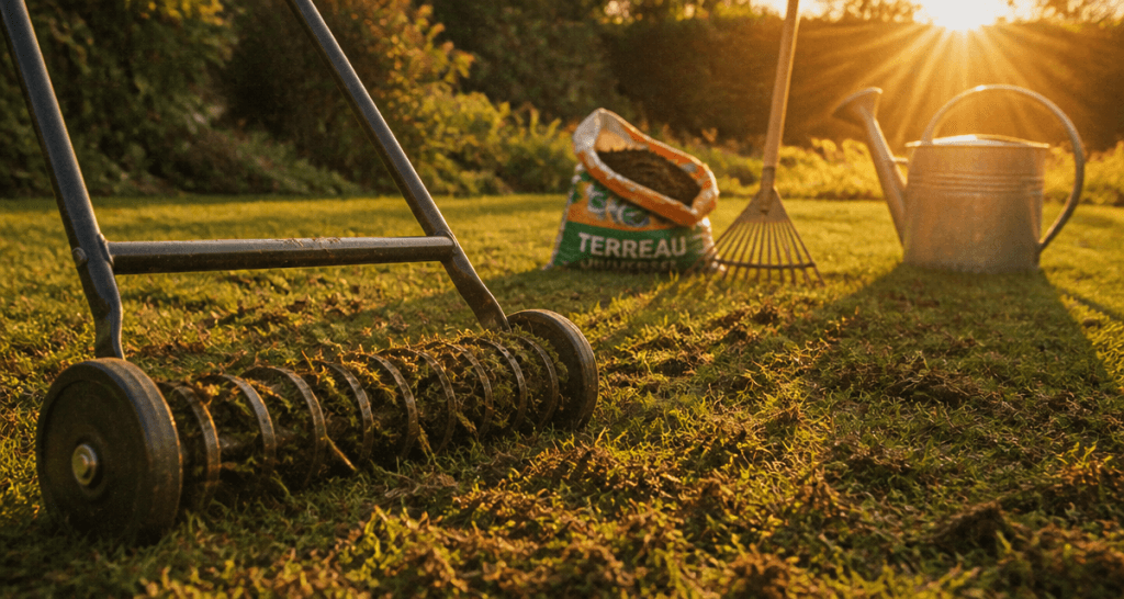 quand scarifier pelouse scarificateur manuel sur gazon