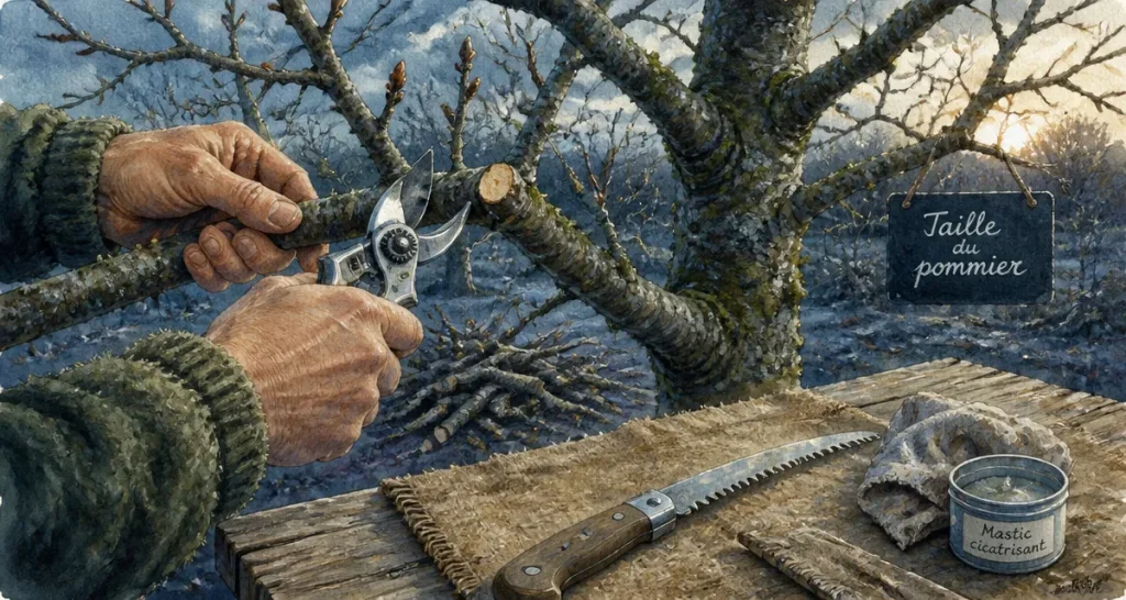 Quand tailler les pommiers : taille d’hiver du pommier, sécateur et branches.
