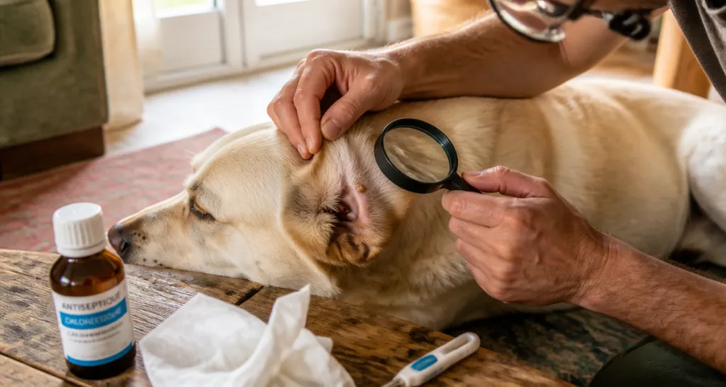 Tiques blanches chien examinées et retirées