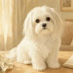 Chien petit blanc toilettage : brosse et peigne