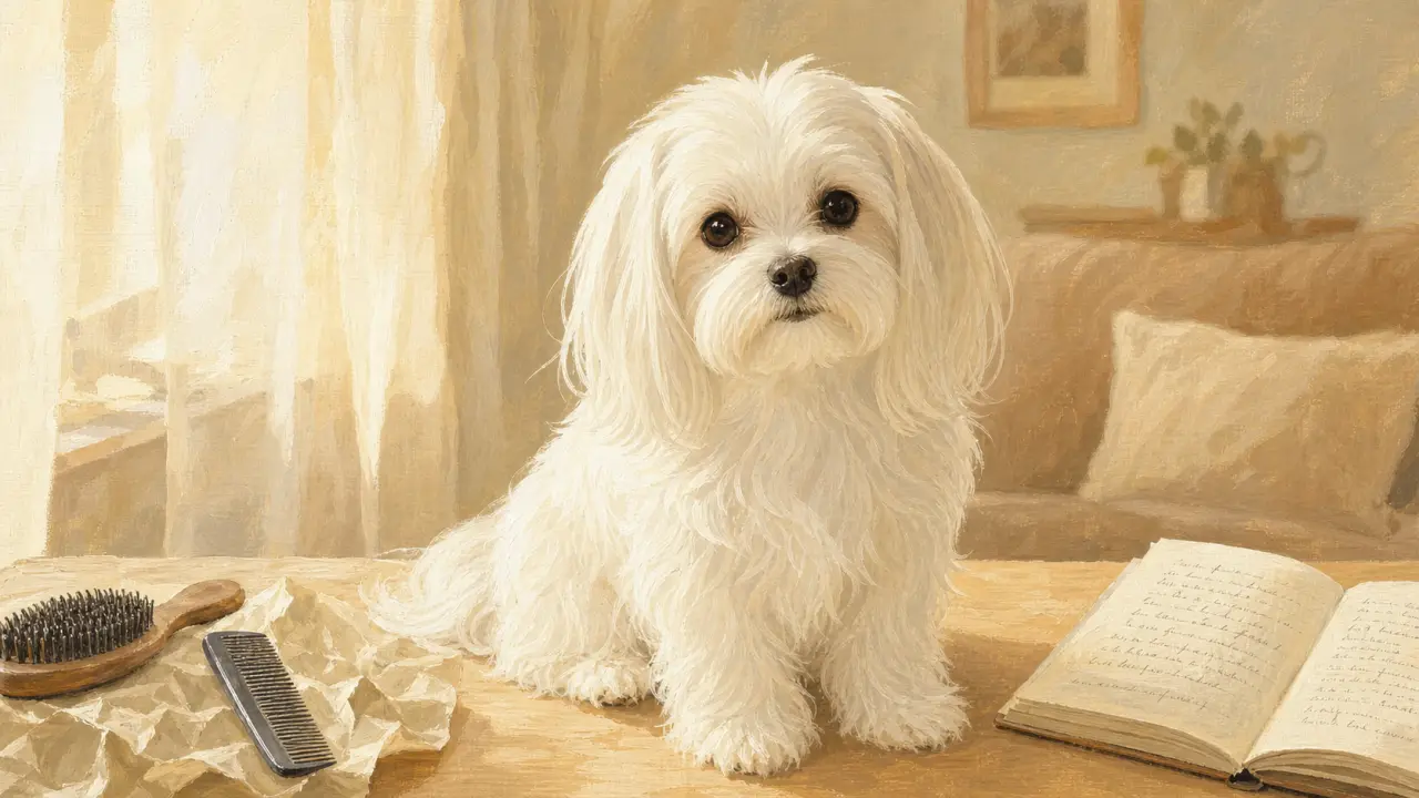 Chien petit blanc toilettage : brosse et peigne