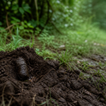 Crotte de blaireau dans un pot creusé en forêt